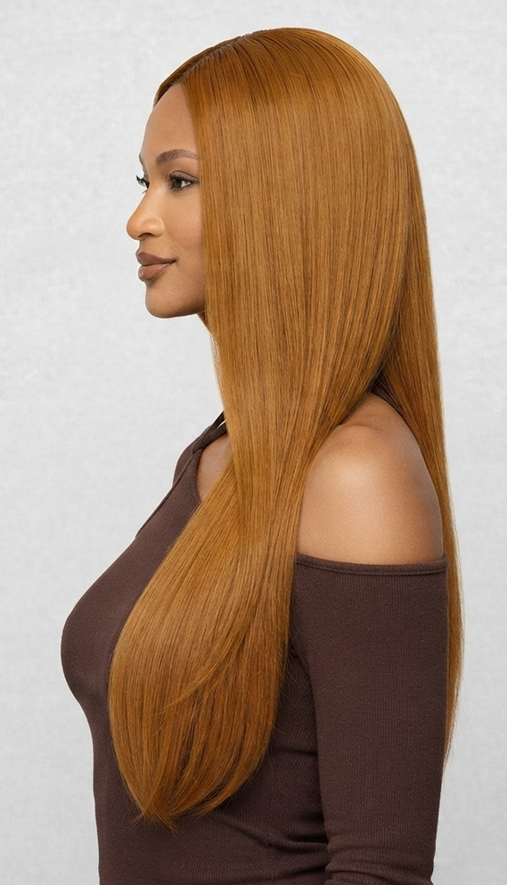 TIFFANY - Lace Front Long Light Auburn Straight Wig - by Queenie Wigs