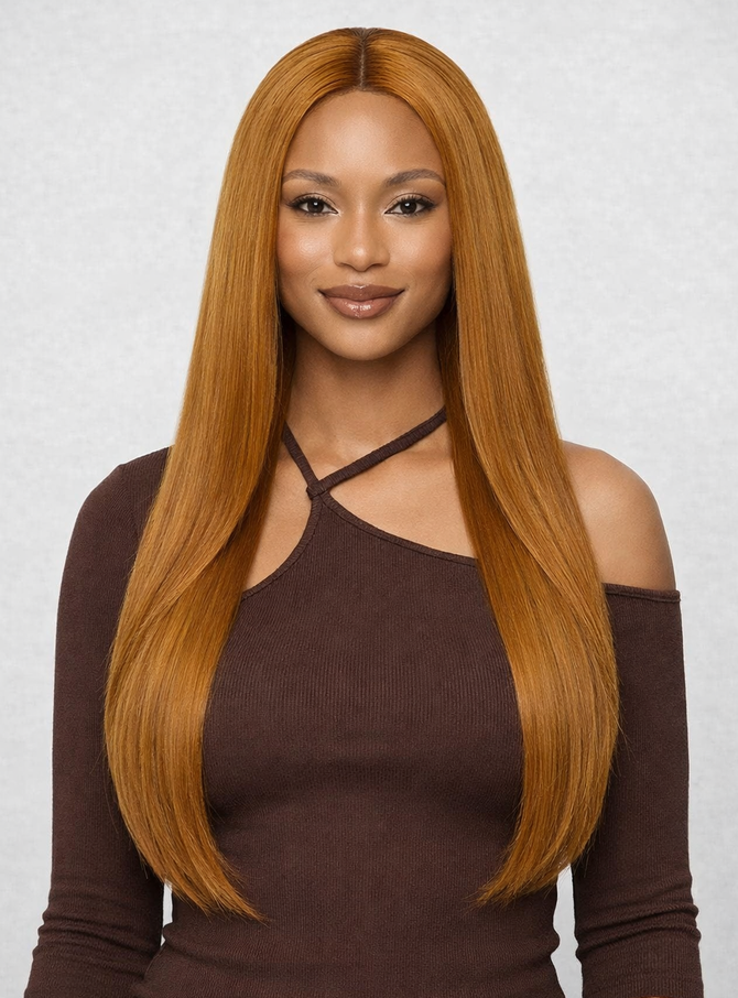 TIFFANY - Lace Front Long Light Auburn Straight Wig - by Queenie Wigs