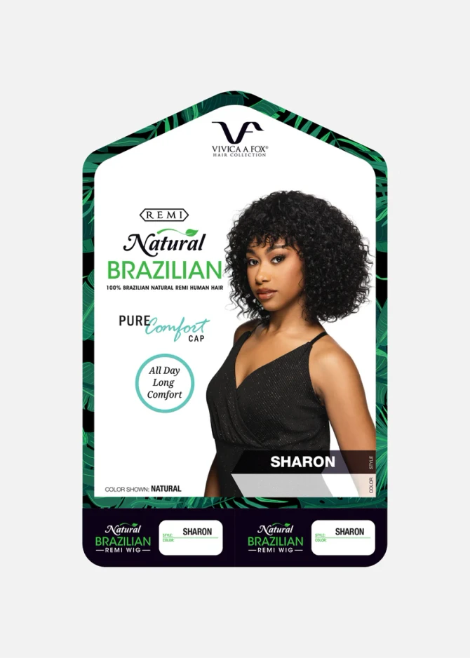 SHARON - 100% Brazilian Remi Natural Human Hair 11 inch Curly Bob with Bangs - by Vivica Fox in 1 BLACK