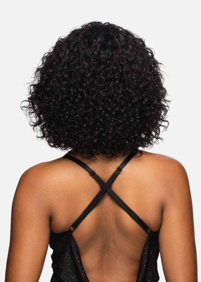SHARON - 100% Brazilian Remi Natural Human Hair 11 inch Curly Bob with Bangs - by Vivica Fox in 1 BLACK
