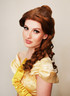 Princess Belle from beauty and the Beast inspired deluxe costume wig with brown bun and soft curls.