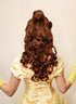 Princess Belle from beauty and the Beast inspired deluxe costume wig with brown bun and soft curls.