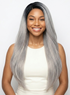 NICOLETTE - Lace Front Heat Resistant Grey Ombre Straight Wig - by Queenie Wigs