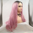 EMILY - Lace Front Long Straight Ombre Pink Wig - by Queenie Wigs