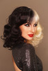 Half Black Half White Curls (Cruella) Womens Costume Wigs - by Allaura