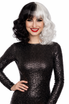 Half Black Half White Curls (Cruella) Womens Costume Wigs - by Allaura