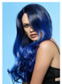 Manic Panic Midnight Blue Black Ombre Long Waves Wig with Side Part