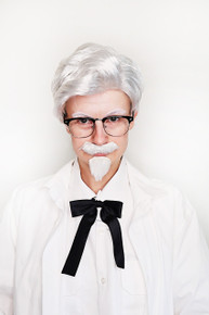Colonel KFC Grey Wig with Mo Goatee Glasses and Tie Costume