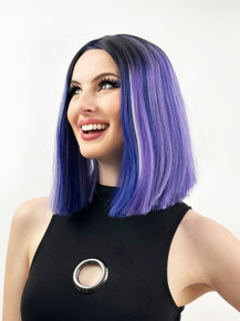 LULU - Heat Resistant Ombre Purple Blue Blend with Highlights Straight Bob - by Allaura