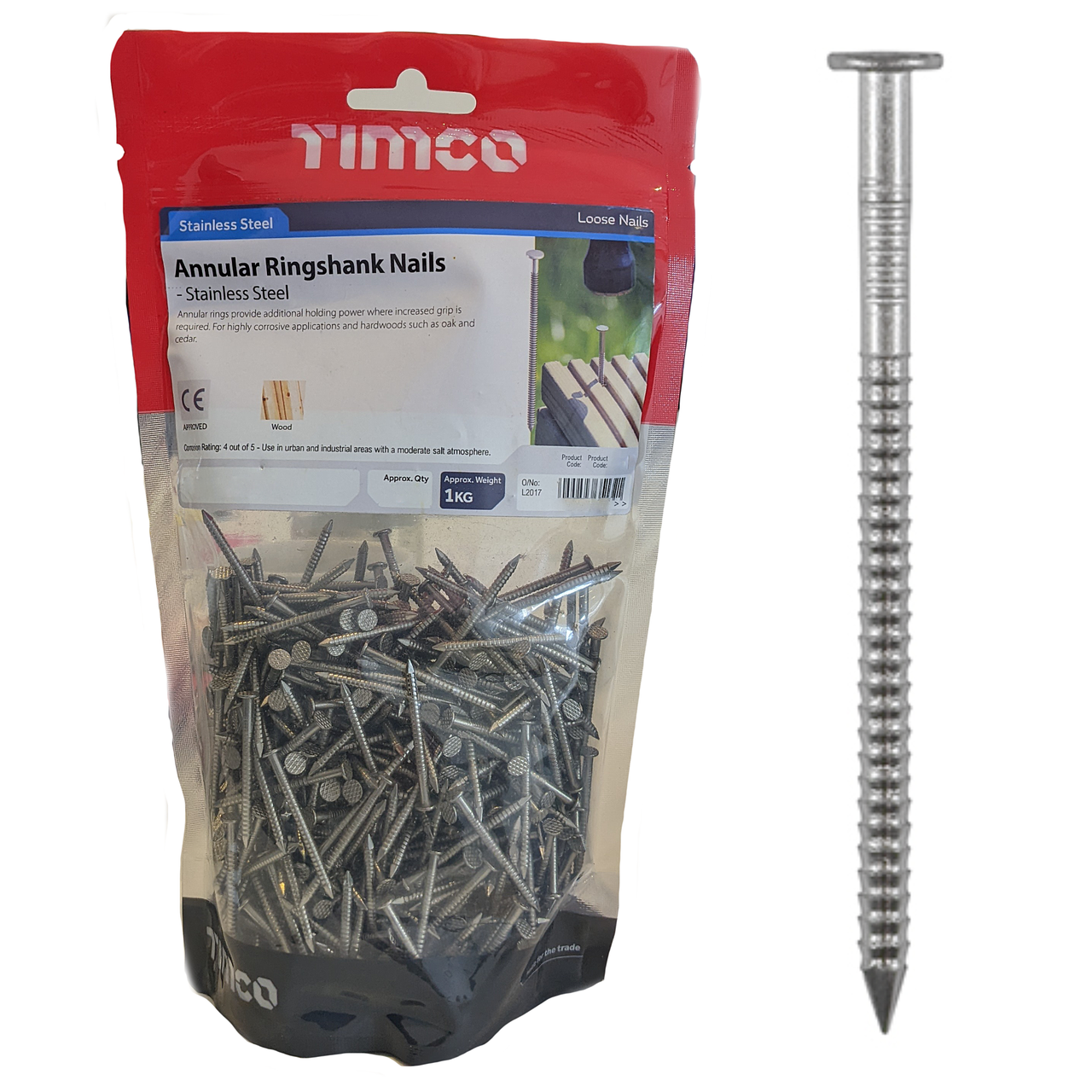Timco Stainless Steel Annular Ring Shank Nails  x 50mm (1kg Bag) |  TCO UK