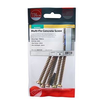 Timco Concrete Screws Flat Countersunk Gold - 7.5 x 70 (5 Pack) (00070TCONP)