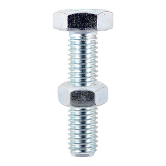 Timco High Tensile Steel Set Screws / Bolts with Hex Nuts (Silver) - M10 x 25mm (2 Pack Bag) (1025SNZP)