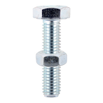 Timco High Tensile Steel Set Screws / Bolts with Hex Nuts (Silver) - M10 x 30mm (2 Pack Bag) (1030SNZP)