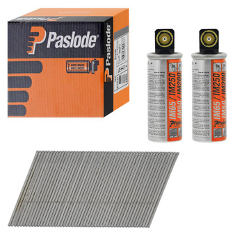 Paslode IM65A Angled Electro Galvanised 16 Gauge Brads - 16G x 51mm (2000 Box + 2 Fuel Cells) (PAS300273)