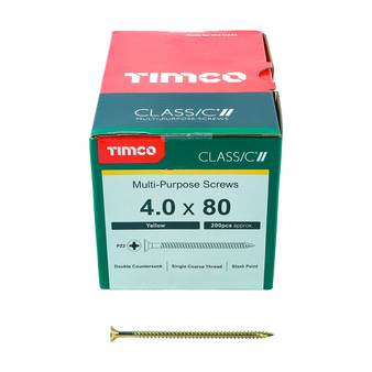 Timco Classic Multi-Purpose Double Countersunk Gold Woodscrews - 4.0 x 80 (40080CLAF)