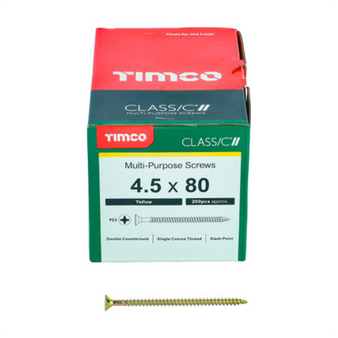 Timco Classic Multi-Purpose Double Countersunk Gold Woodscrews - 4.5 x 80 (45080CLAF)