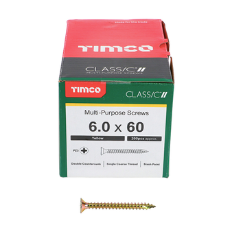 Timco Classic Multi-Purpose Double Countersunk Gold Woodscrews - 6.0 x 60 (60060CLAF)