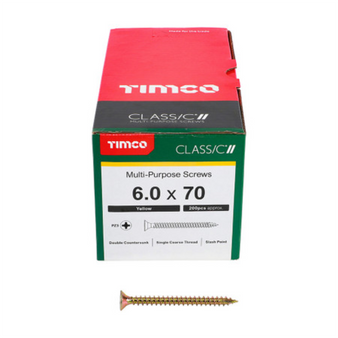 Timco Classic Multi-Purpose Double Countersunk Gold Woodscrews - 6.0 x 70 (60070CLAF)