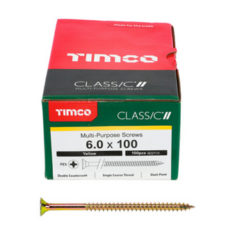 Timco Classic Multi-Purpose Double Countersunk Gold Woodscrews - 6.0 x 100 (60100CLAF)