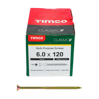 Timco Classic Multi-Purpose Double Countersunk Gold Woodscrews - 6.0 x 120 (60120CLAF)