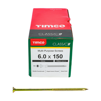 Timco Classic Multi-Purpose Double Countersunk Gold Woodscrews - 6.0 x 150 (60150CLAF)