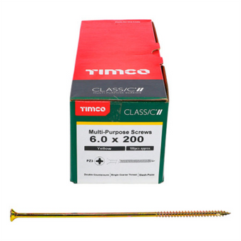 Timco Classic Multi-Purpose Double Countersunk Gold Woodscrews - 6.0 x 200 (60200CLAF)