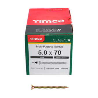 Timco Classic Multi-Purpose Double Countersunk Gold Woodscrews - 5.0 x 70 (50070CLAF)