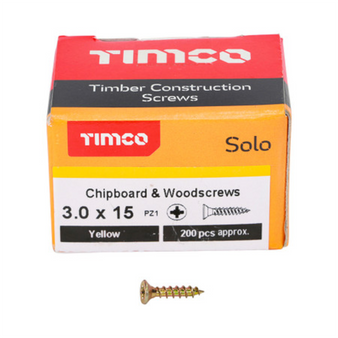 Timco Solo Double Countersunk Gold Woodscrews - 3.0 x 15 (30015SOLOC)