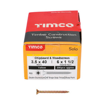 Timco Solo Double Countersunk Gold Woodscrews - 3.5 x 40 (35040SOLOC)