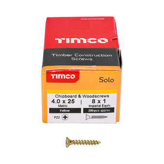 Timco Solo Double Countersunk Gold Woodscrews - 4.0 x 25 (40025SOLOC)