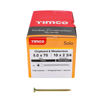 Timco Solo Double Countersunk Gold Woodscrews - 5.0 x 70 (50070SOLOC)