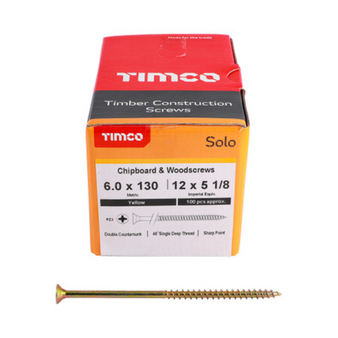 Timco Solo Double Countersunk Gold Woodscrews - 6.0 x 130 (60130SOLOC)