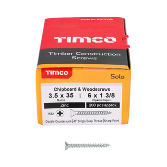 Timco Solo Double Countersunk Silver Woodscrews - 3.5 x 35 (35035SOLOZ)