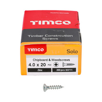 Timco Solo Double Countersunk Silver Woodscrews - 4.0 x 20 (40020SOLOZ)