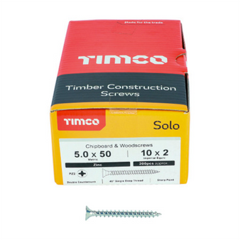 Timco Solo Double Countersunk Silver Woodscrews - 5.0 x 50 (50050SOLOZ)