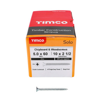 Timco Solo Double Countersunk Silver Woodscrews - 5.0 x 60 (50060SOLOZ)