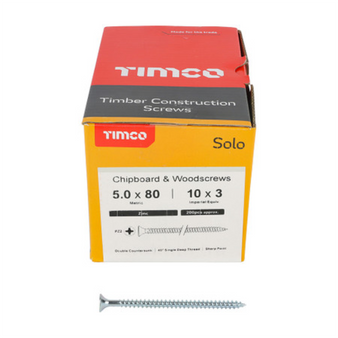 Timco Solo Double Countersunk Silver Woodscrews - 5.0 x 80 (50080SOLOZ)