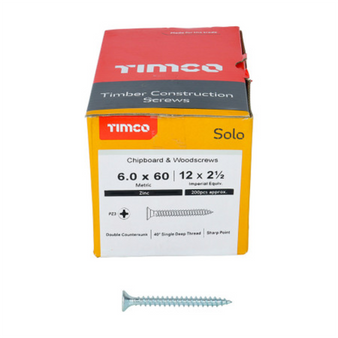 Timco Solo Double Countersunk Silver Woodscrews - 6.0 x 60 (60060SOLOZ)