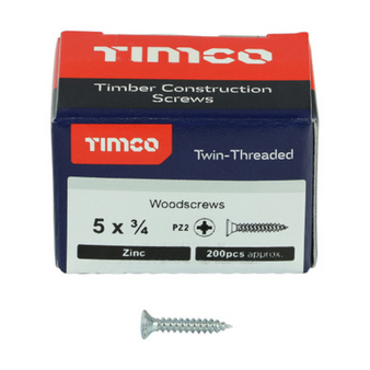 Timco Twin-Threaded Double Countersunk Silver Woodscrews - 5 x 3/4 (00534CWZ)