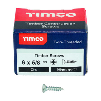 Timco Twin-Threaded Double Countersunk Silver Woodscrews - 6 x 5/8