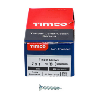 Timco Twin-Threaded Double Countersunk Silver Woodscrews - 7 x 1 (00071CWZ)