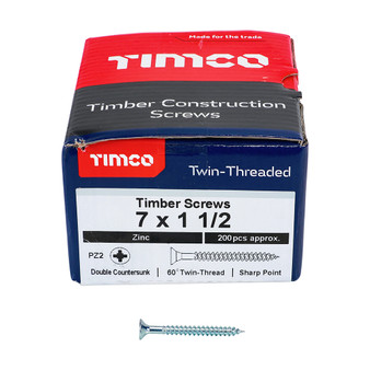 Timco Twin-Threaded Double Countersunk Silver Woodscrews - 7 x 1 1/2
