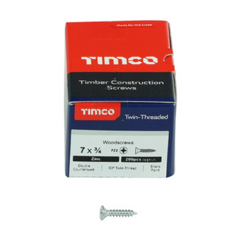 Timco Twin-Threaded Double Countersunk Silver Woodscrews - 7 x 3/4 (00734CWZ)