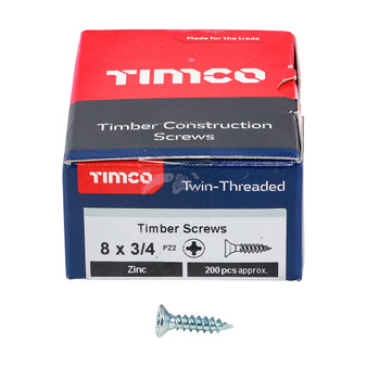 Timco Twin-Threaded Double Countersunk Silver Woodscrews - 8 x 3/4
