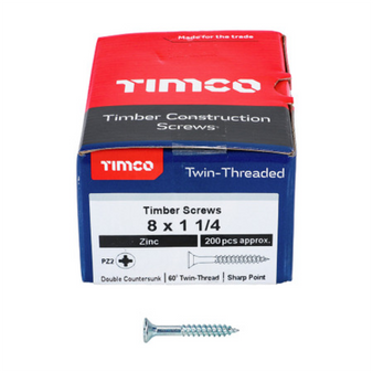 Timco Twin-Threaded Double Countersunk Silver Woodscrews - 8 x 1 1/4 (08114CWZ)