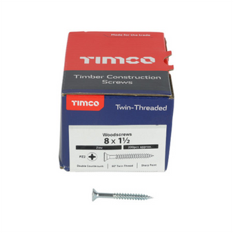 Timco Twin-Threaded Double Countersunk Silver Woodscrews - 8 x 1 1/2 (08112CWZ)