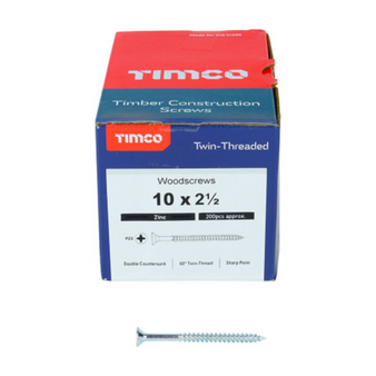 Timco Twin-Threaded Double Countersunk Silver Woodscrews - 10 x 2 1/2 (10212CWZ)