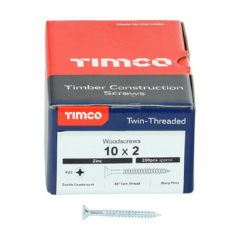 Timco Twin-Threaded Double Countersunk Silver Woodscrews - 10 x 2 (00102CWZ)
