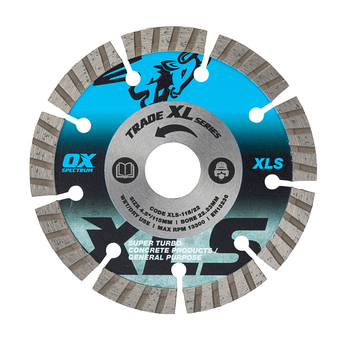 OX Tools Trade XL Super Turbo 10mm Segmented Concrete Diamond Blade - 115mm (22.23mm Bore)