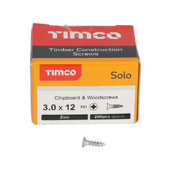 Timco Solo Double Countersunk Silver Woodscrews - 3.0 x 12 (30012SOLOZ)